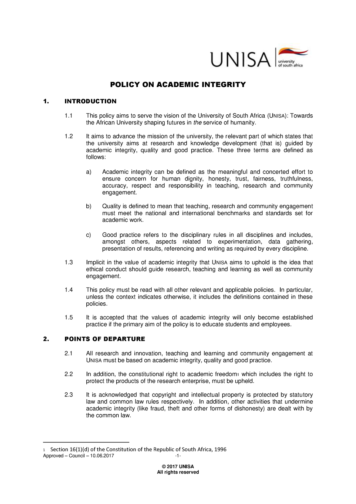 Policy On Academic Integrity - Approved – Council – 10.06 -1- © 2017 ...