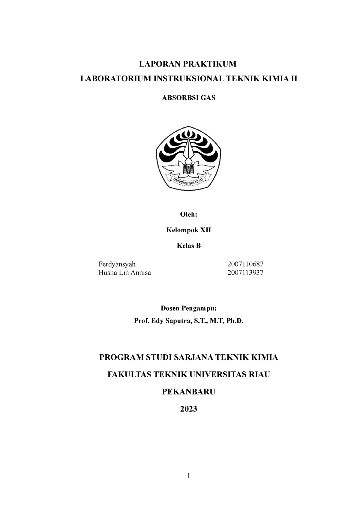 Laporan Absorpsi Gas Rev 2 Laporan Praktikum Laboratorium Instruksional Teknik Kimia Ii 1369