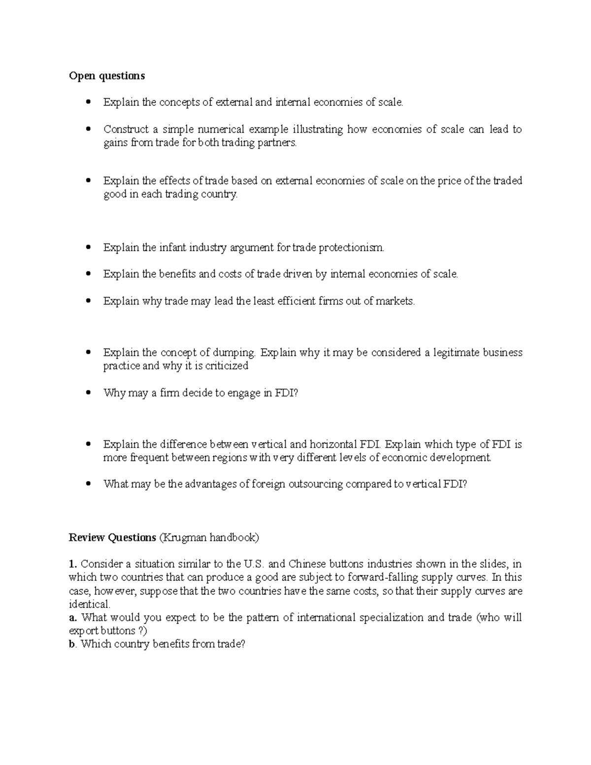 Review questions and solutions Economies of scale - Open questions ...