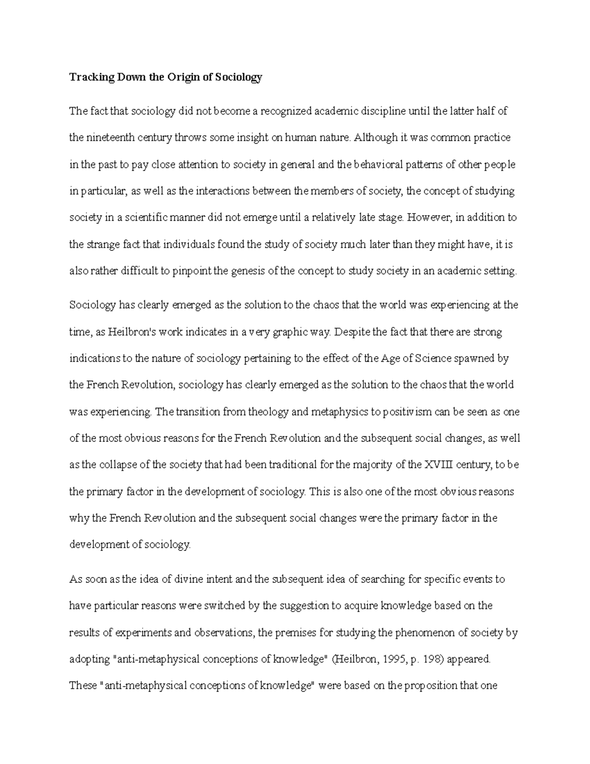 Tracking down the origin of sociology although it was common practice
