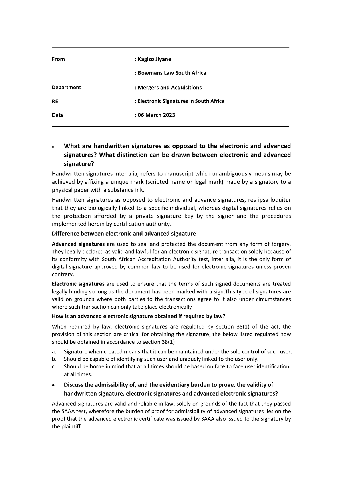 Mergers and Acqusitions - Handwritten signatures as opposed to ...