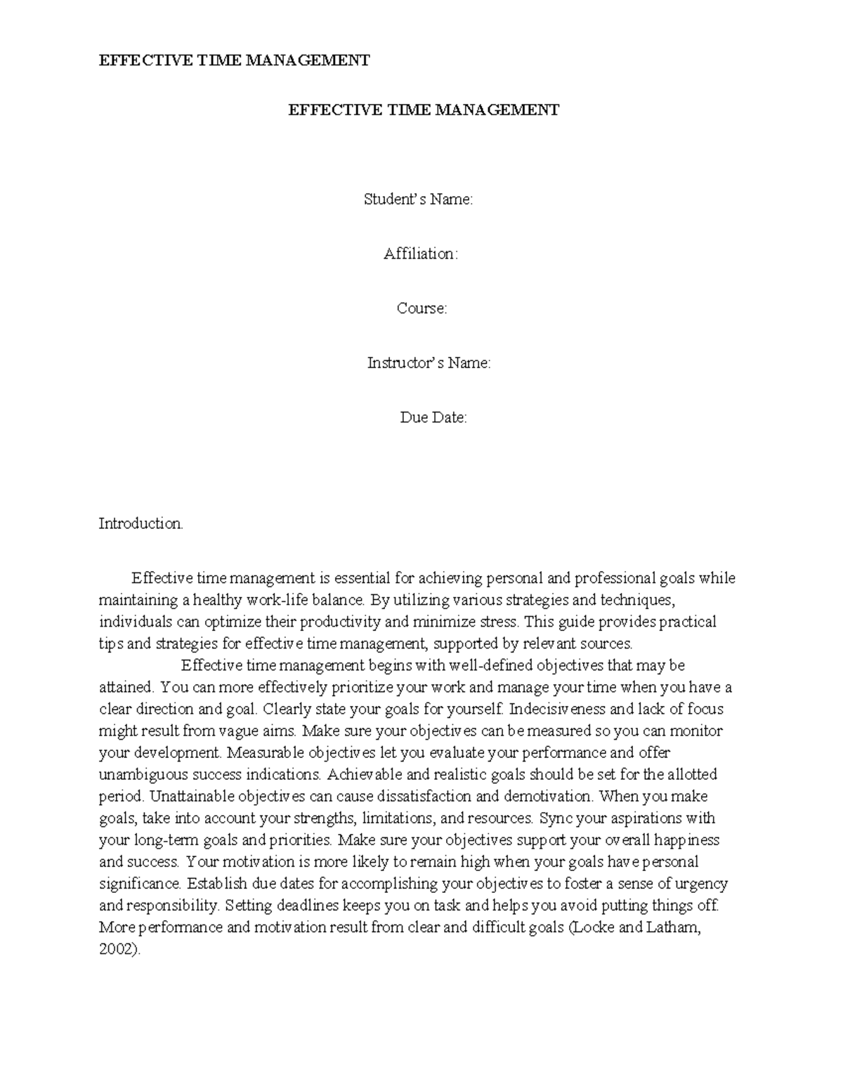 Effective TIME Management - EFFECTIVE TIME MANAGEMENT EFFECTIVE TIME ...