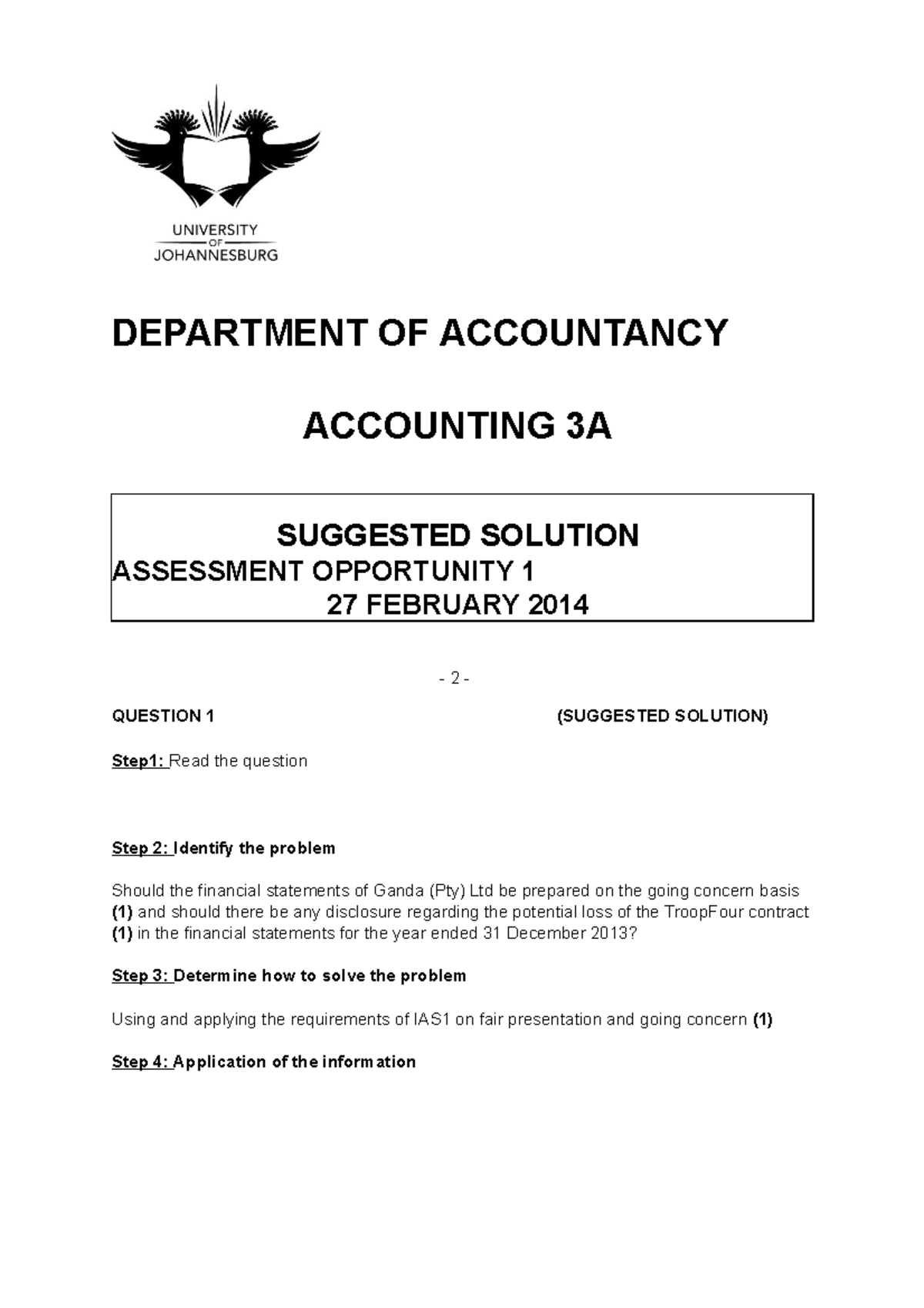 Exam 2014, questions and answers - DEPARTMENT OF ACCOUNTANCY ACCOUNTING ...