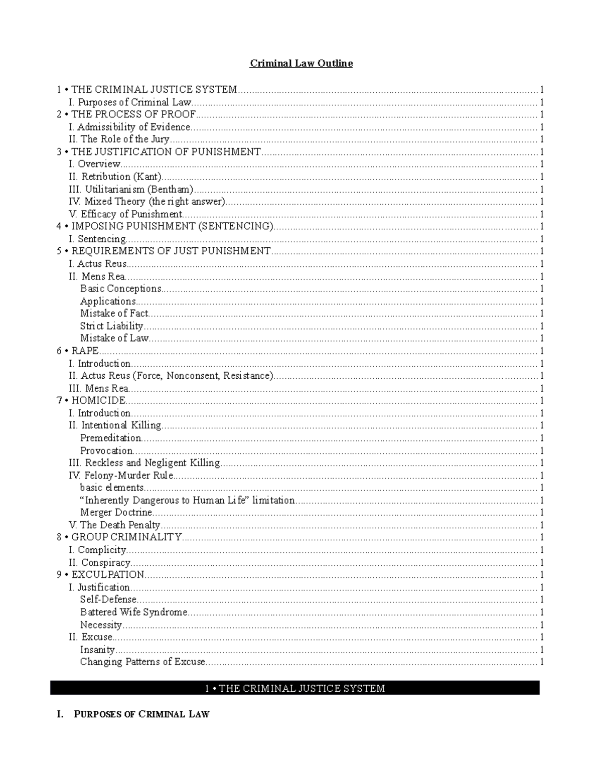 Criminal Law - Outline (Schulhofer, 2008 ) - Criminal Law Outline 1 ...