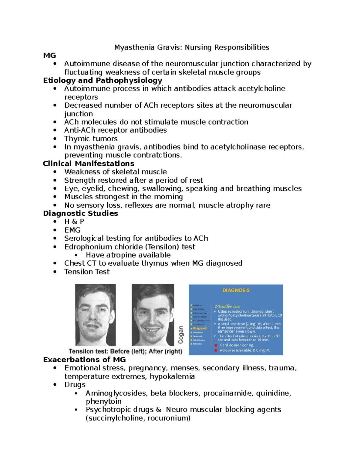 Myasthenia Gravis lecture notes Myasthenia Gravis Nursing