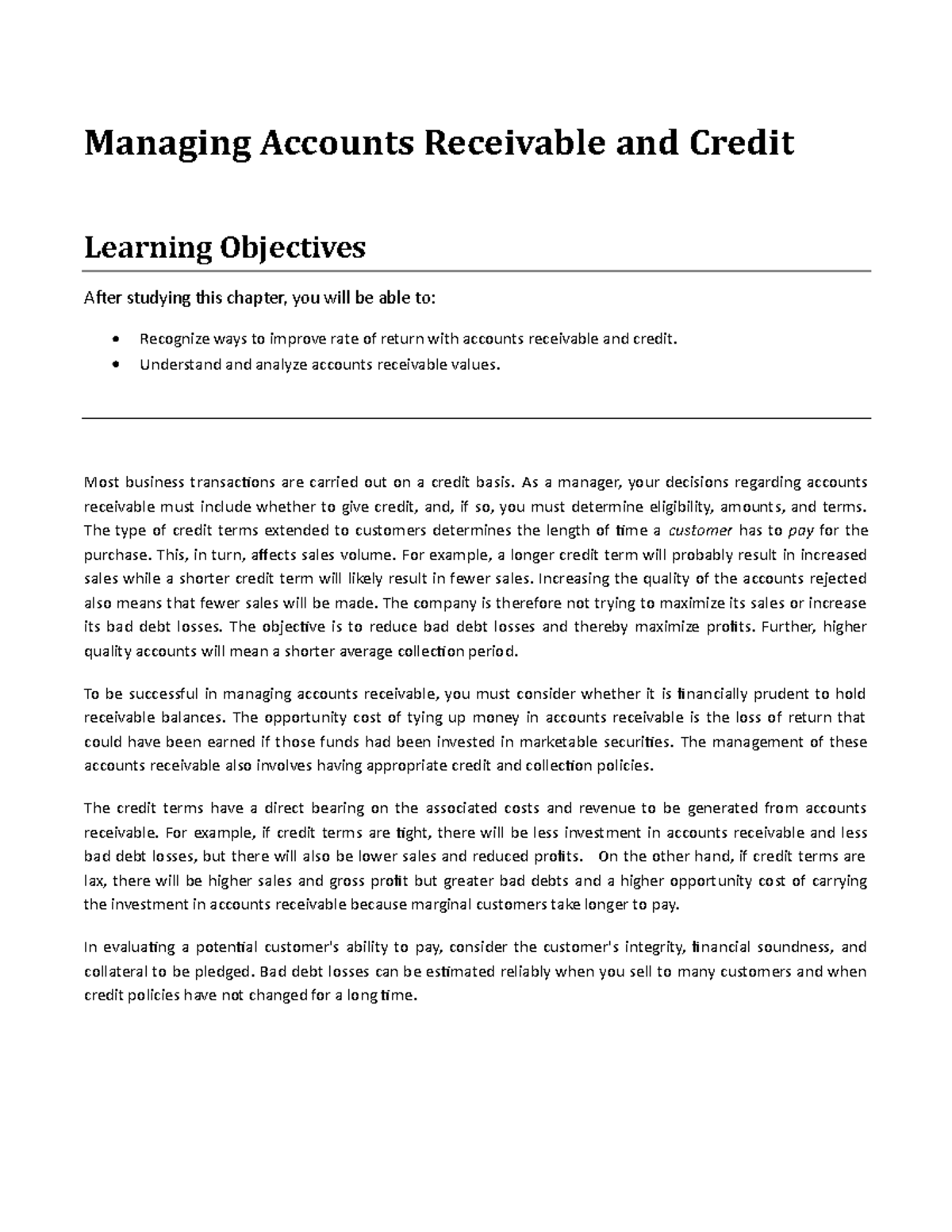 thesis on accounts receivable management