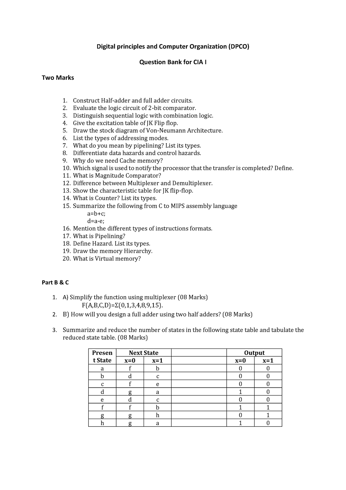 DPCO QB For CIA I - Digital Principles And Computer Organization (DPCO ...