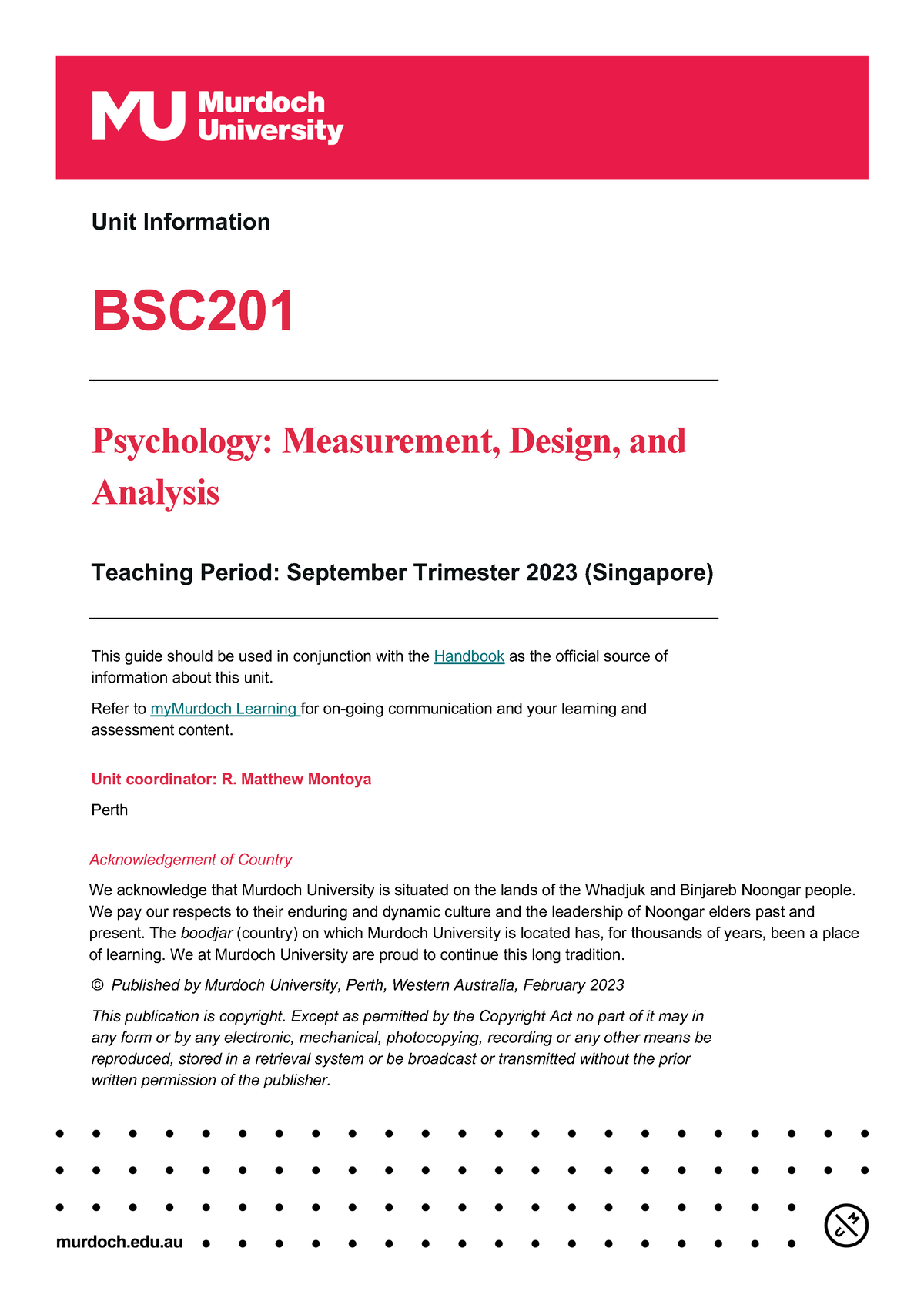 BSC201 Unit Guide TSA 2023 - Unit Information BSC Psychology ...