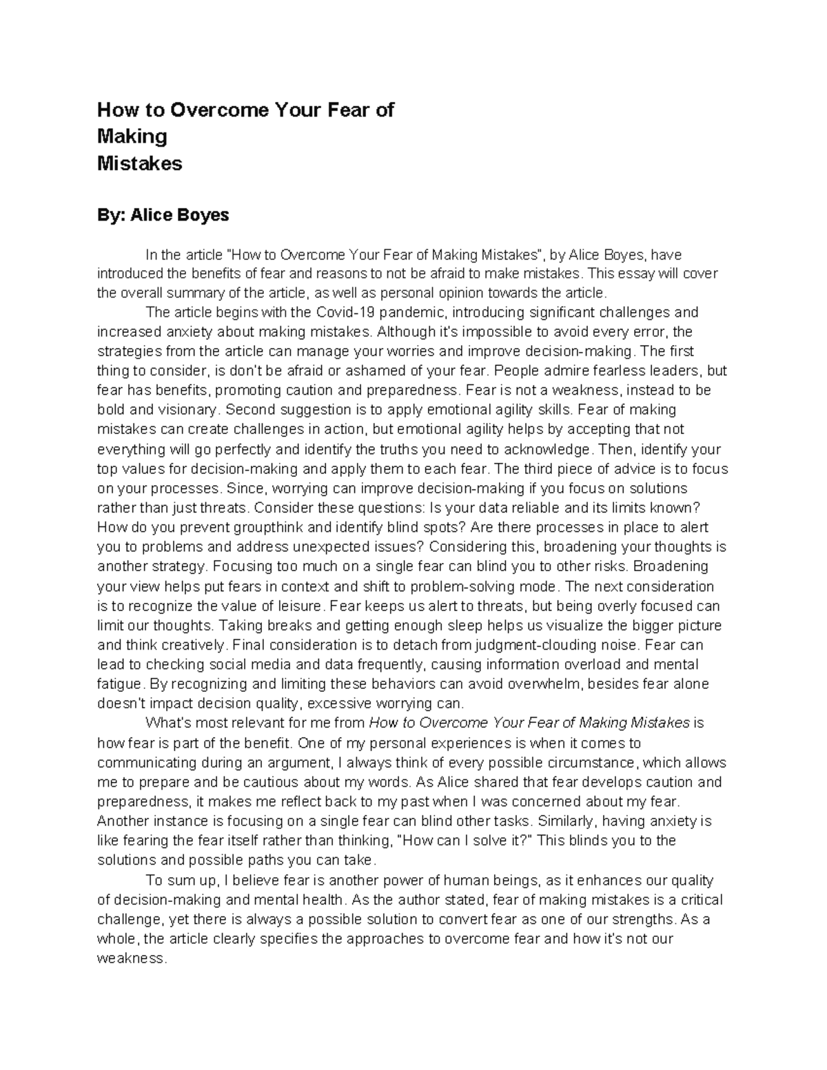How to Overcome Your Fear of Making Mistakes - This essay will cover ...