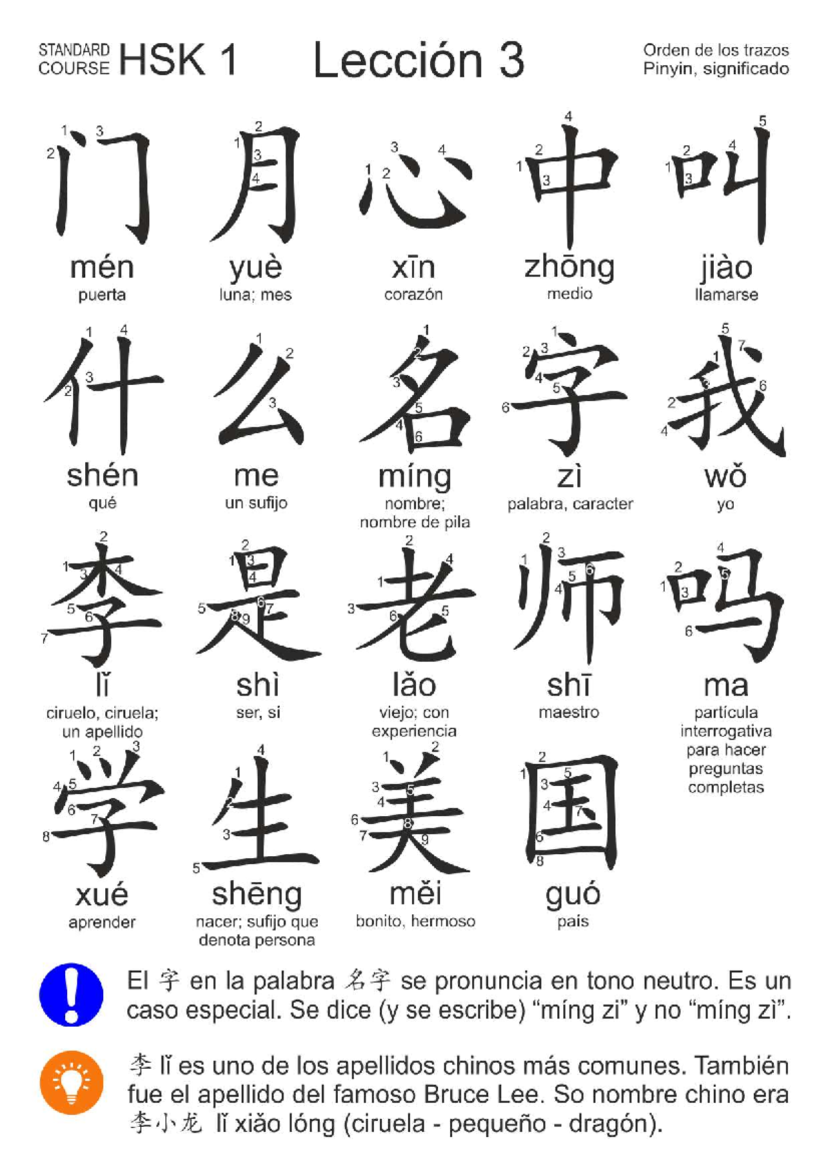 HSK1 Lección 3 Orden de los trazos Ingles Studocu