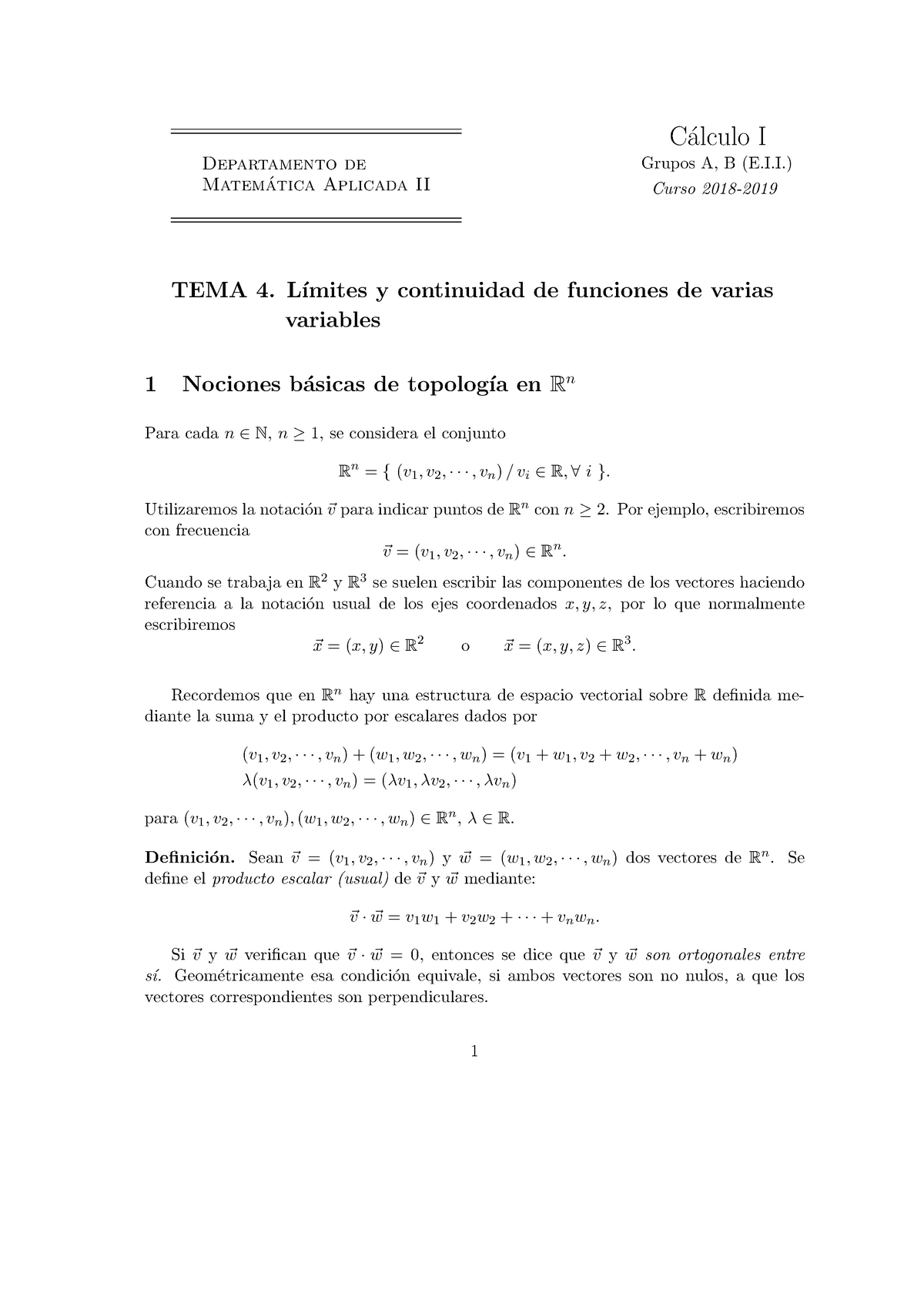 Tema4-LÝmites Y Continuidad En Varias Variables - C´alculo I Grupos A ...