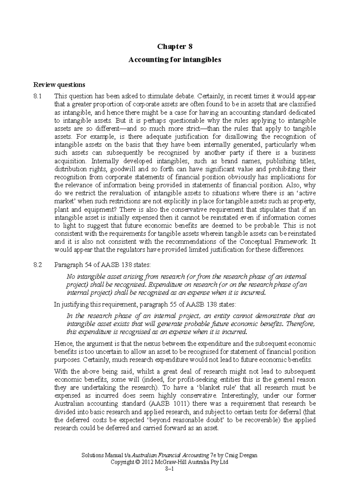 Chapter 8 solutions - Chapter 8 Accounting for intangibles Review ...
