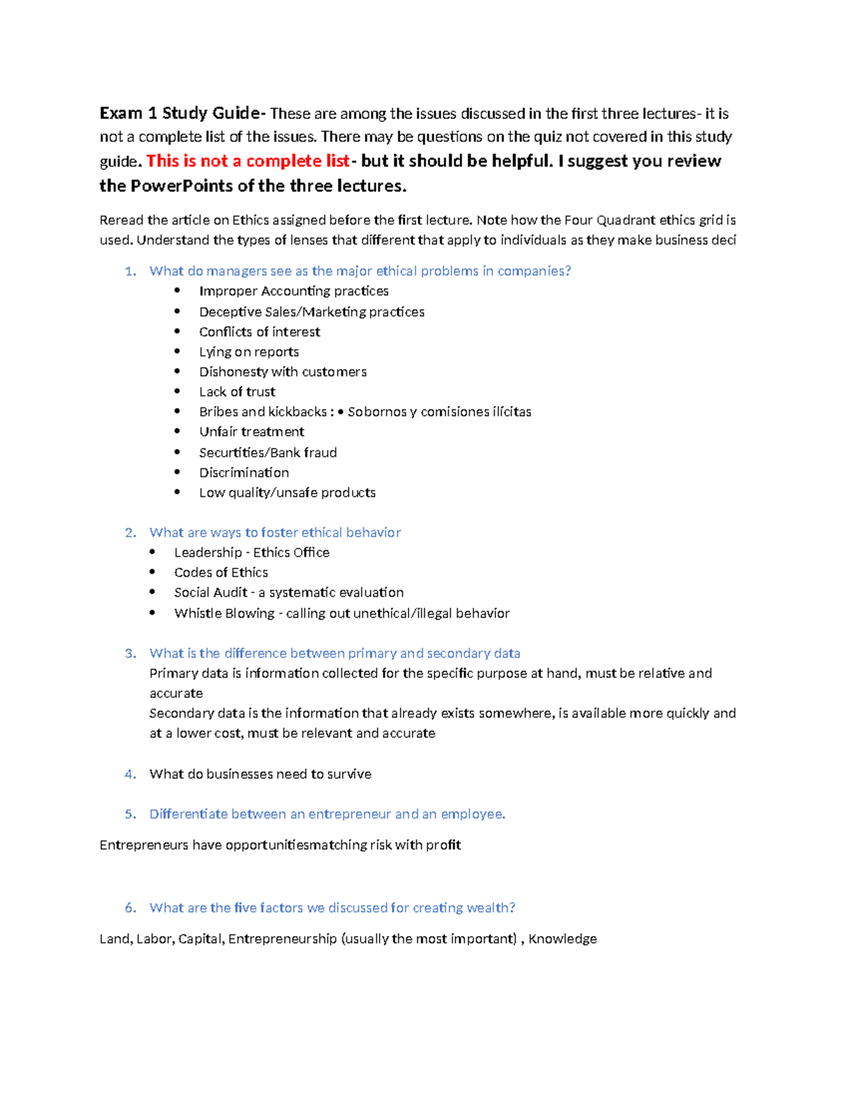 Quiz 1 Study Guide - Exam 1 Study Guide- These are among the issues ...