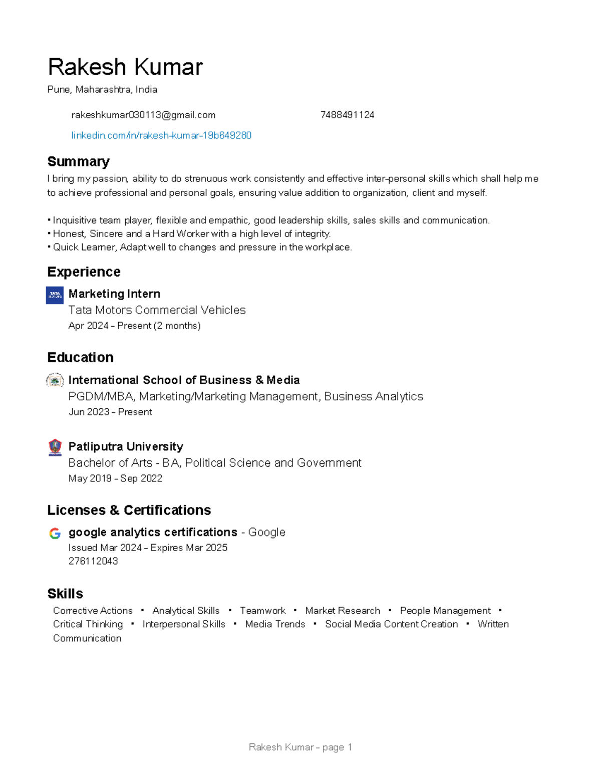 Resume-Rakesh-Kumar - learning - Rakesh Kumar Pune, Maharashtra, India ...