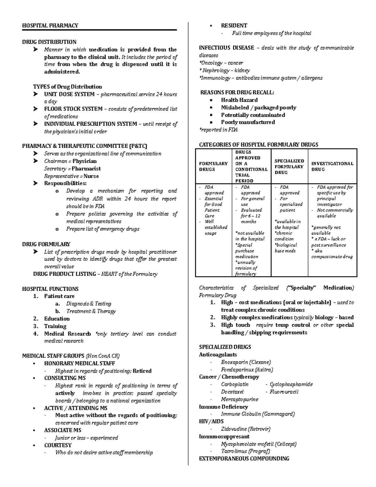 Hospital Pharmacy - PRPH113 - StuDocu