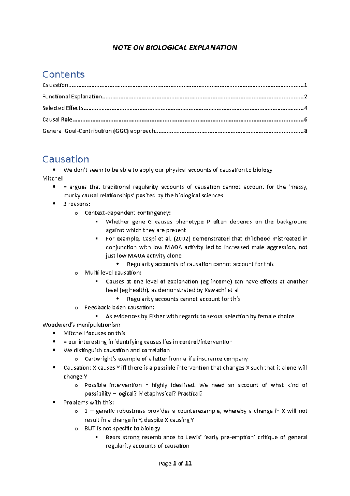 Notes on Philosophy of Biology - NOTE ON BIOLOGICAL EXPLANATION ...