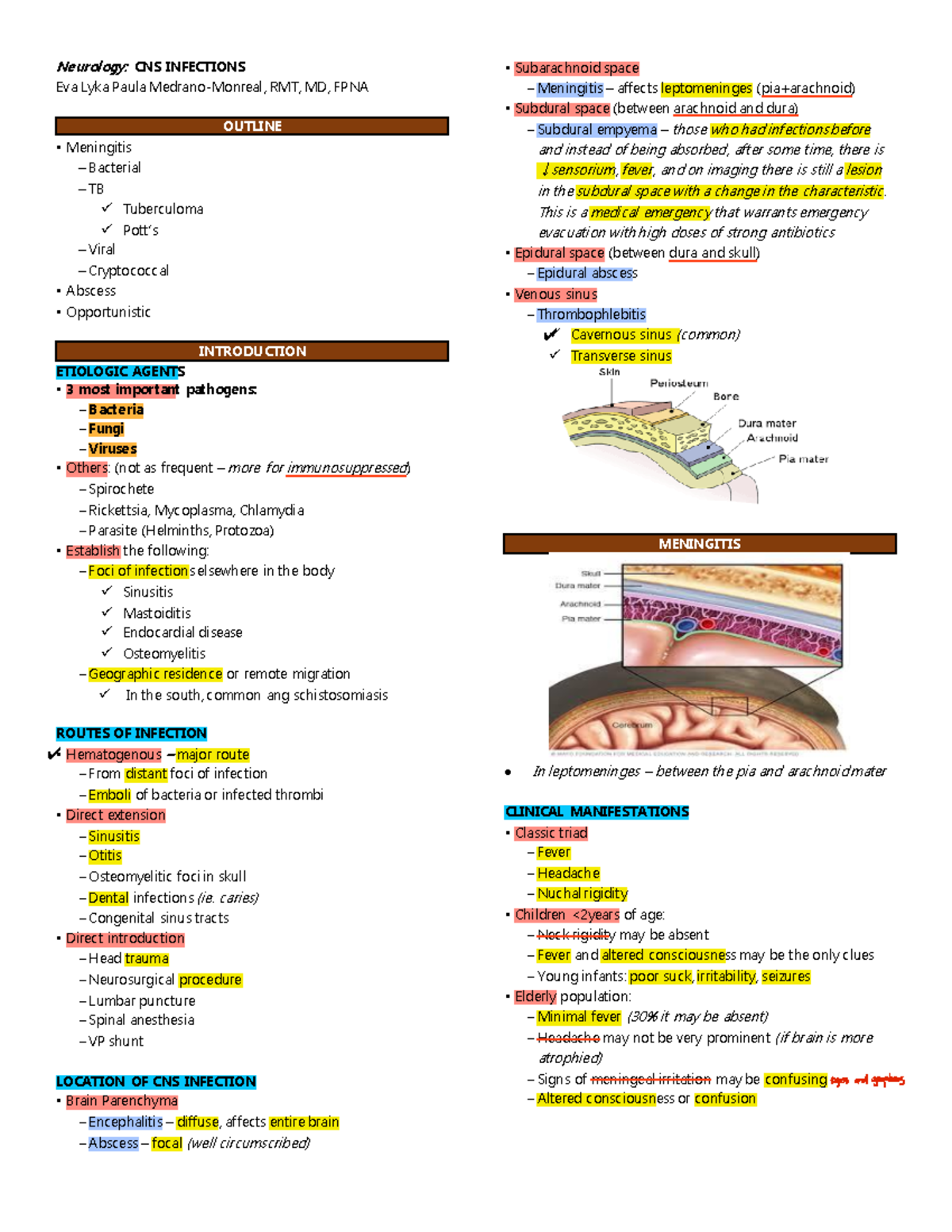 Neurology - CNS infections - Neurology: CNS INFECTIONS Eva Lyka Paula ...