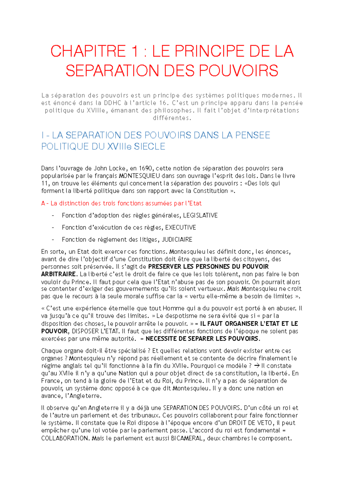 1 La Séparation Du Pouvoir - CHAPITRE 1 : LE PRINCIPE DE LA SEPARATION ...