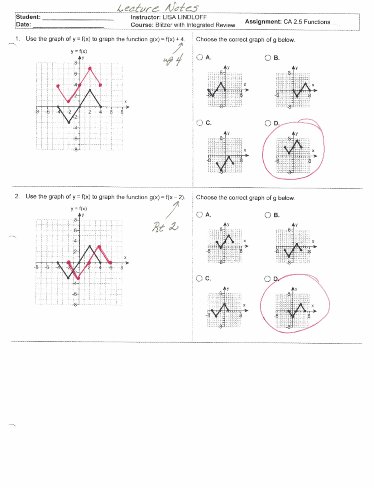 CA 2.5 Functions - Notes on how to do the problems along with example ...