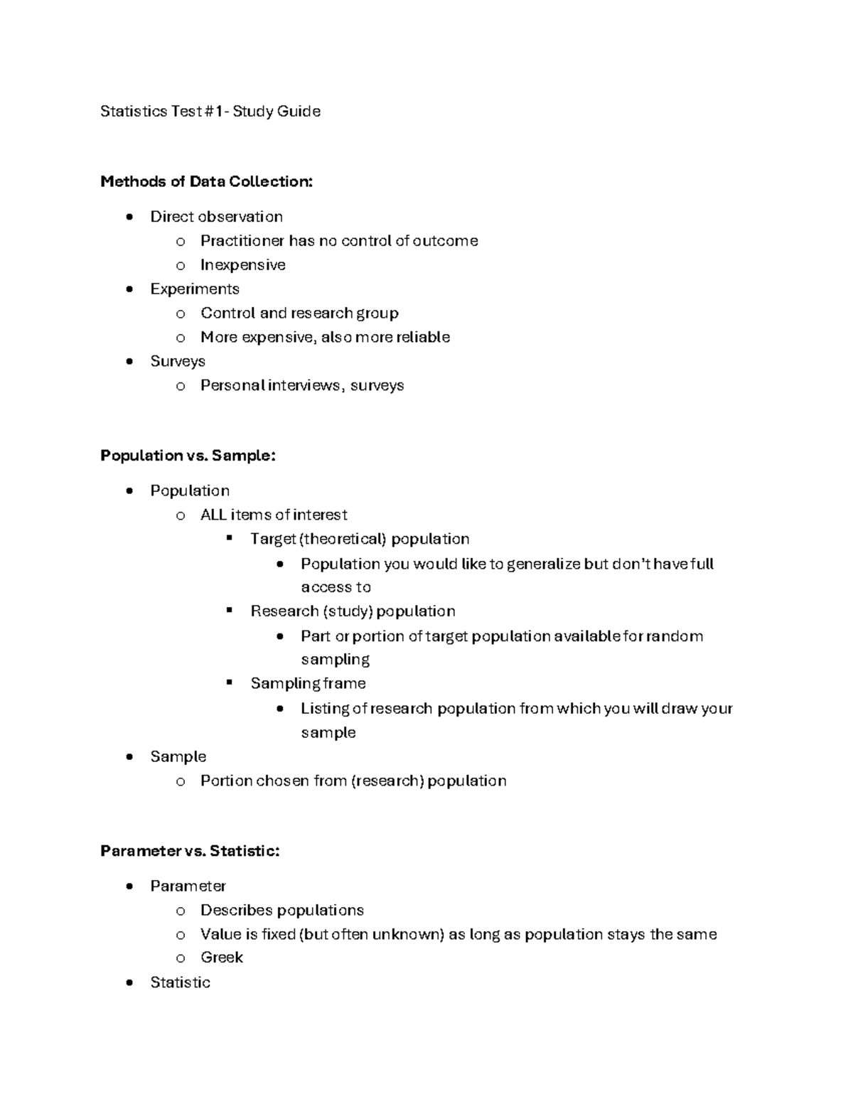 Statistics Study Guide Ch 2 5 Statistics Test 1 Study Guide Statistics Study Guide Ch 2 5 Statistics Test 1 Study Guide