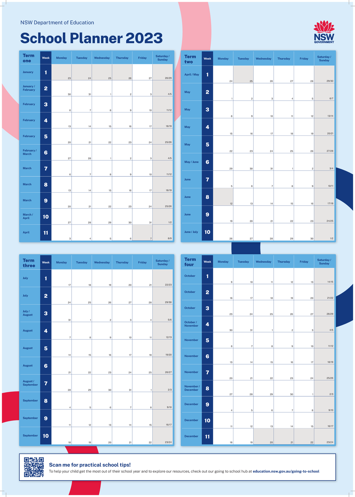 SSG2023 - School Planner-poster - Term one Week Monday Tuesday ...