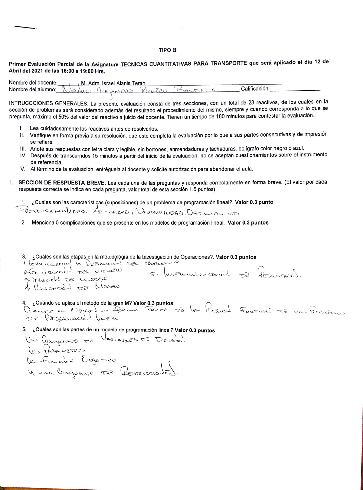 Examen Tecnicas Cuantitativas - TIPO B Primer Evaluación Parcial De La ...