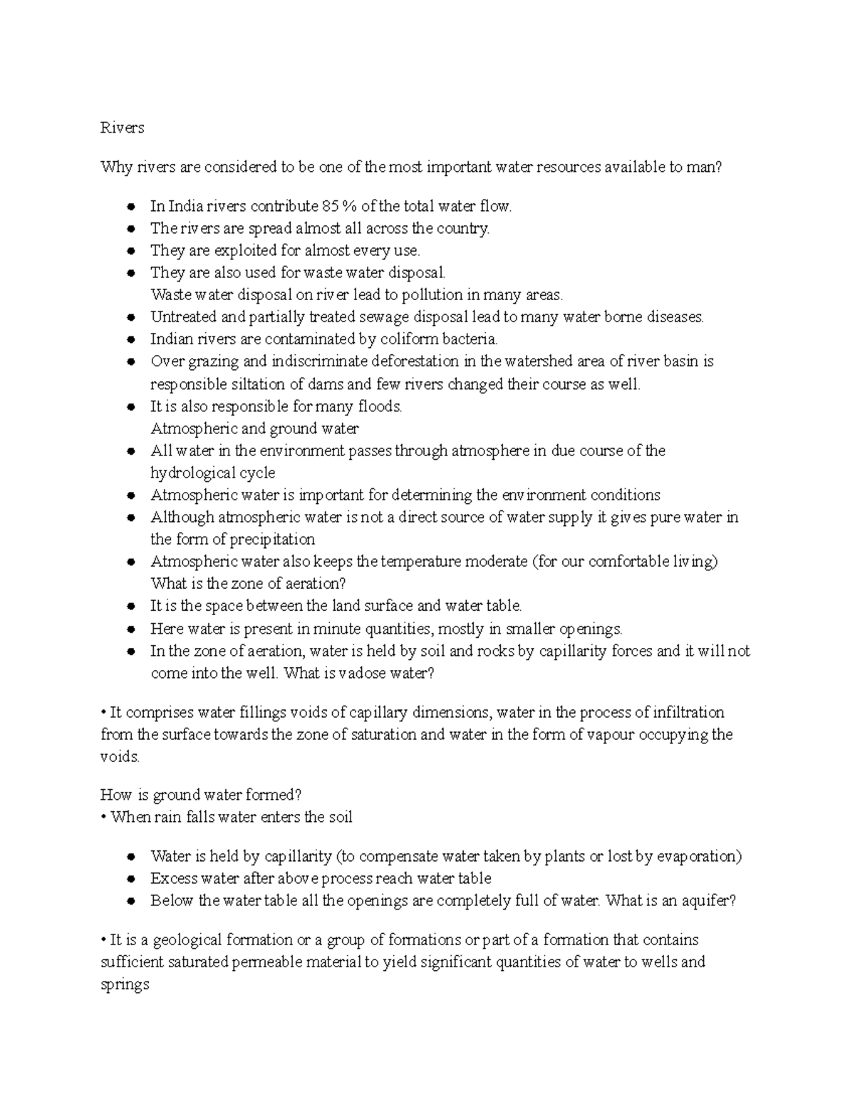 Enviormental Studies Notes 16 - Rivers Why rivers are considered to be ...