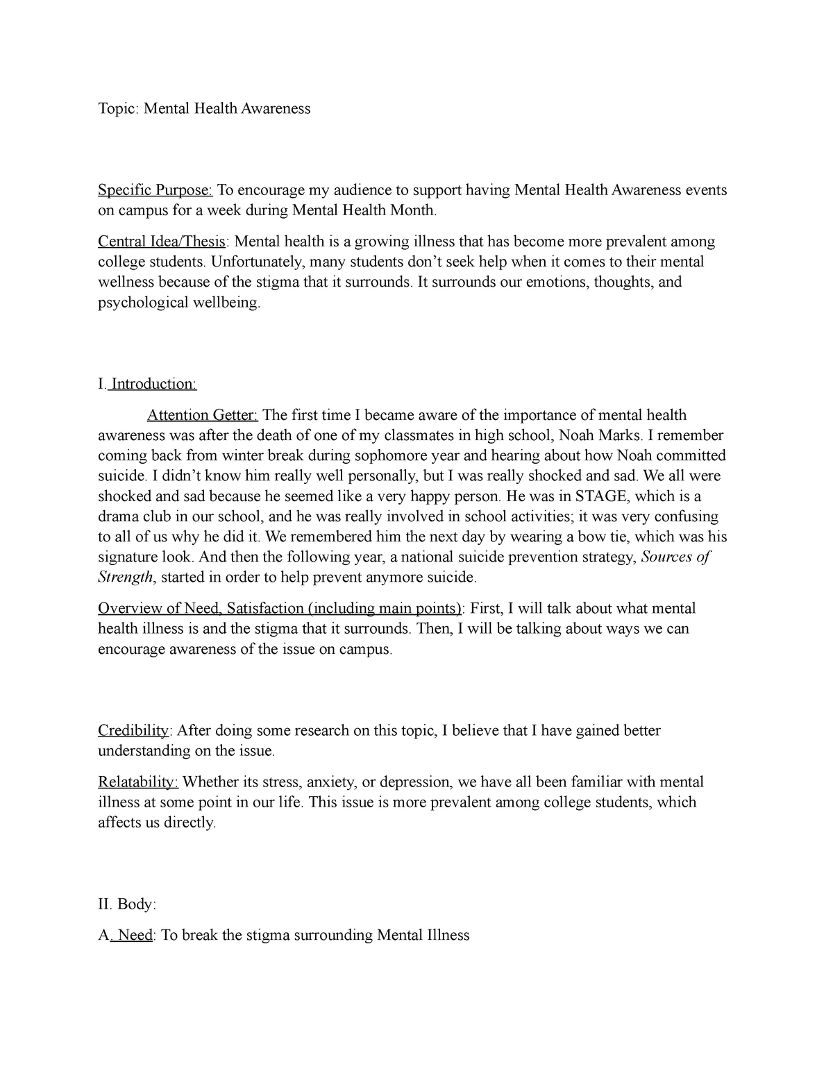 mental health awareness thesis statement