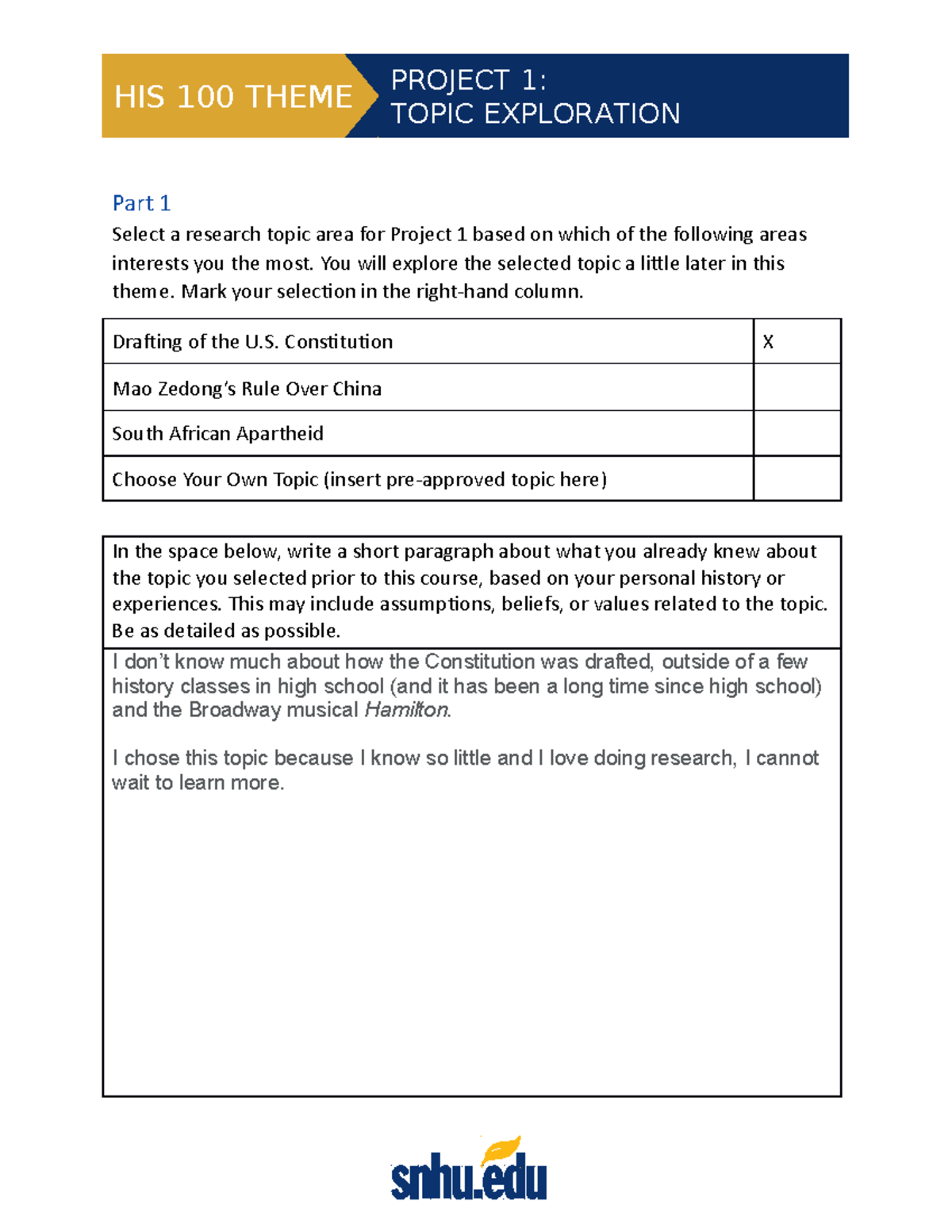 HIS 100 Topic Exploration Worksheet - TOPIC EXPLORATION HIS 100 THEME ...