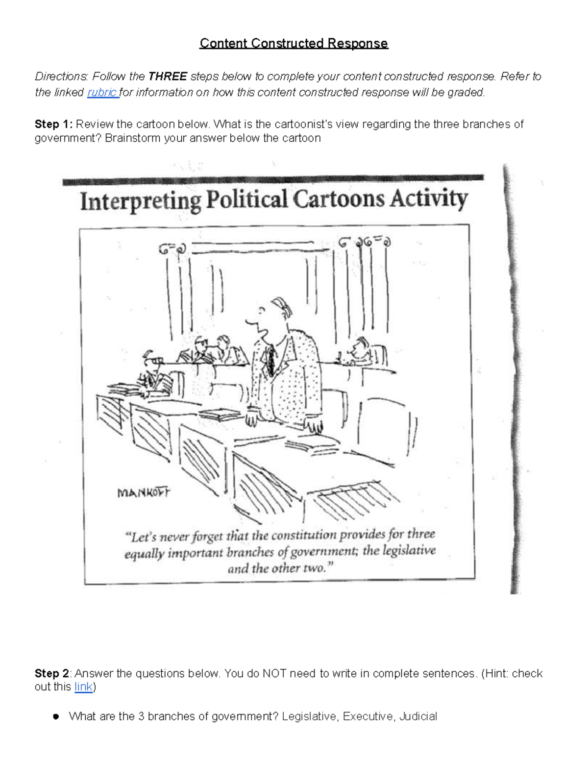 Copy of Legislative Branch Content Constructed Response - Content ...