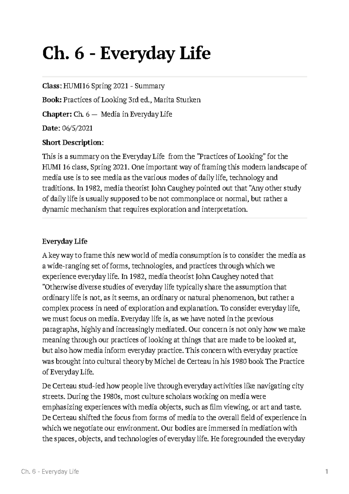 Ch. 6 - Everyday Life - Ch. 6 - Everyday Life 1 Ch. 6 - Everyday Life ...