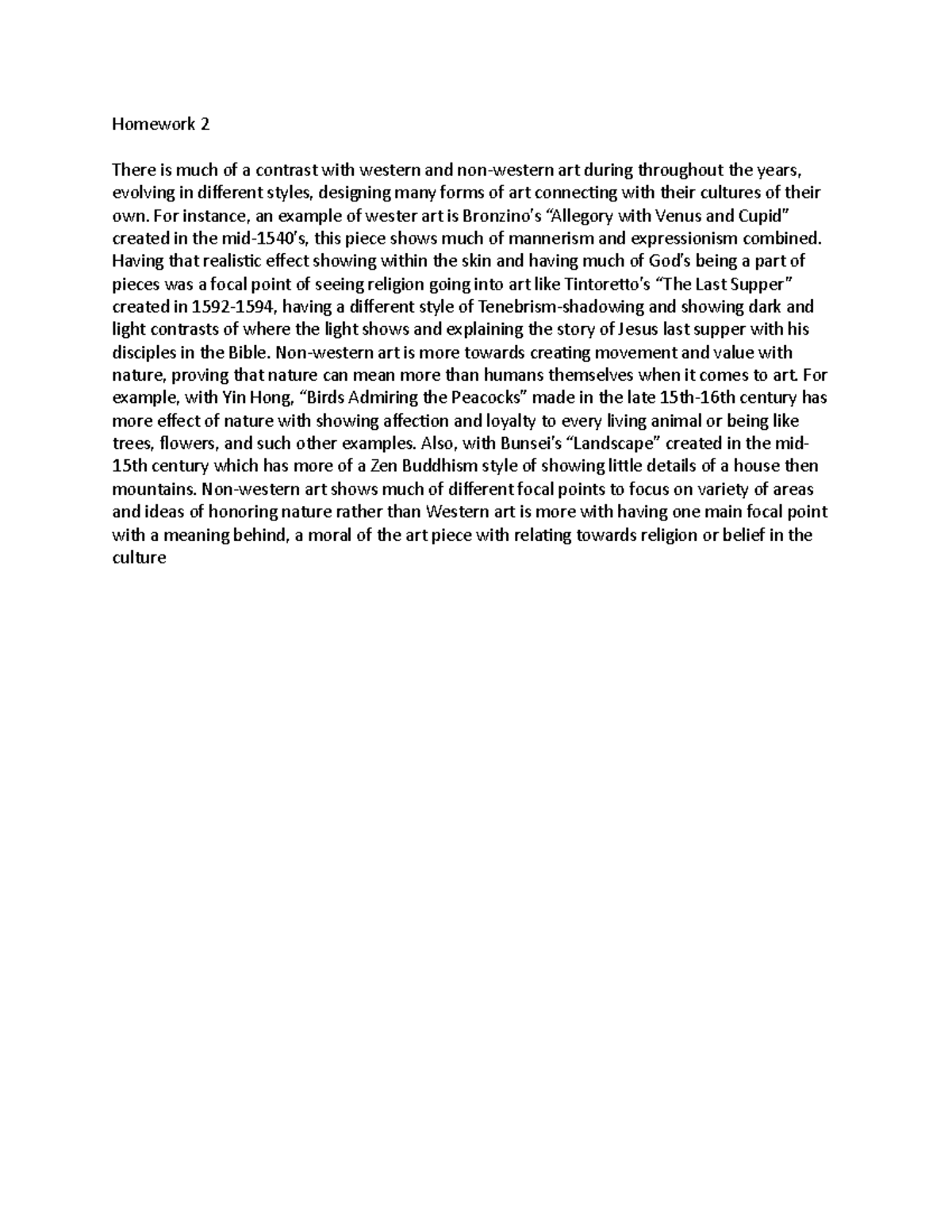 Homework 2 Discussing the contrast of Western and nonwestern art