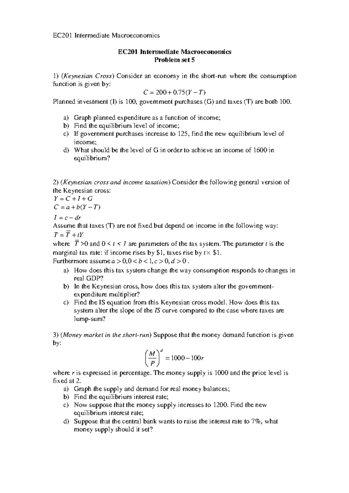 EC201 Lecture Notes Class 5 - EC201 Intermediate Macroeconomics EC201 ...