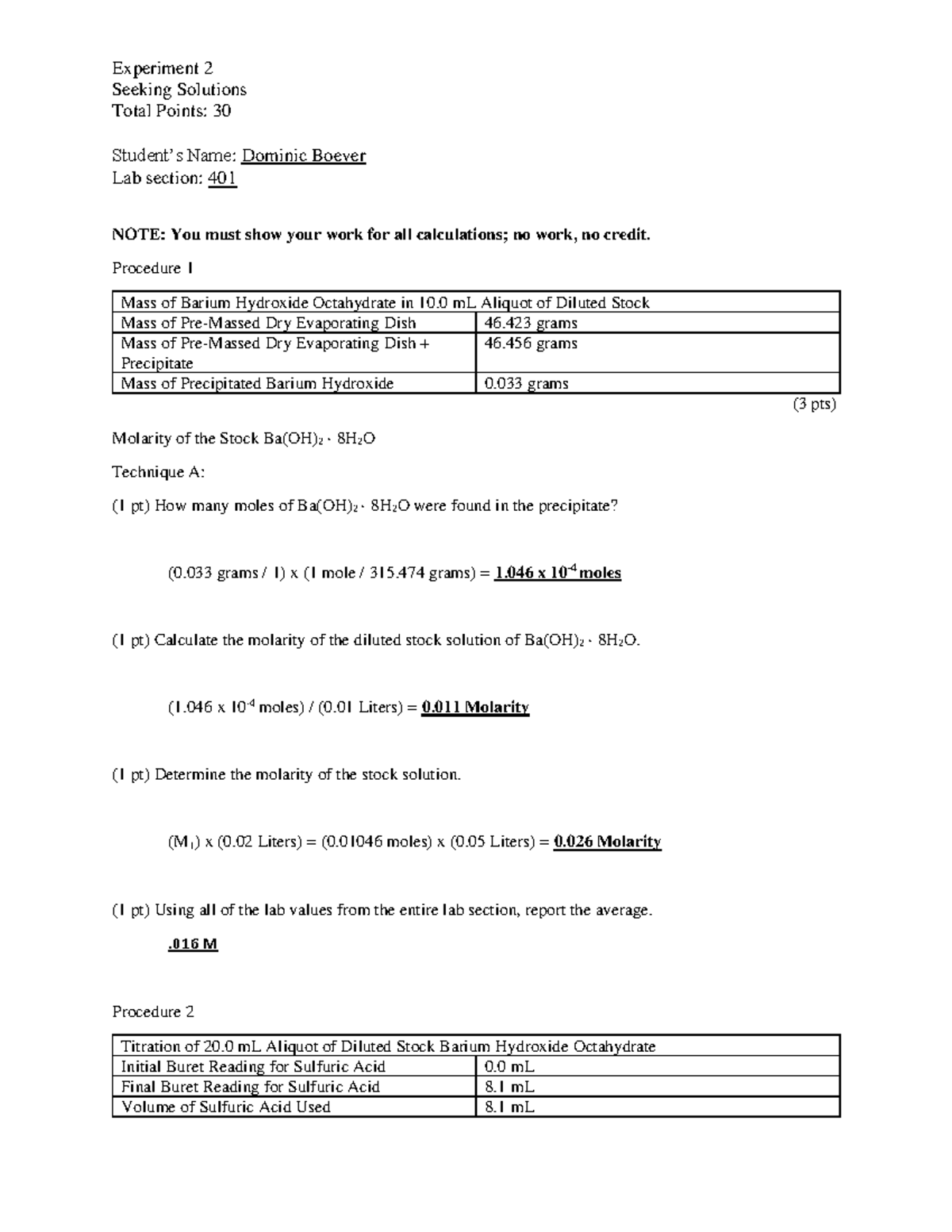 CHEM 110 L - Experiment 2 Seeking Solutions - Experiment 2 Seeking ...