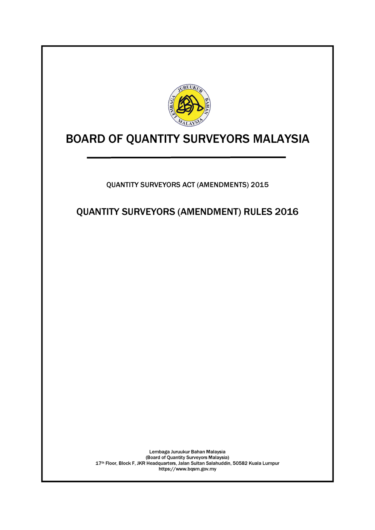 Qsamendment Rules 2017 Board Of Quantity Surveyors Malaysia Quantity Surveyors Act Amendments Studocu