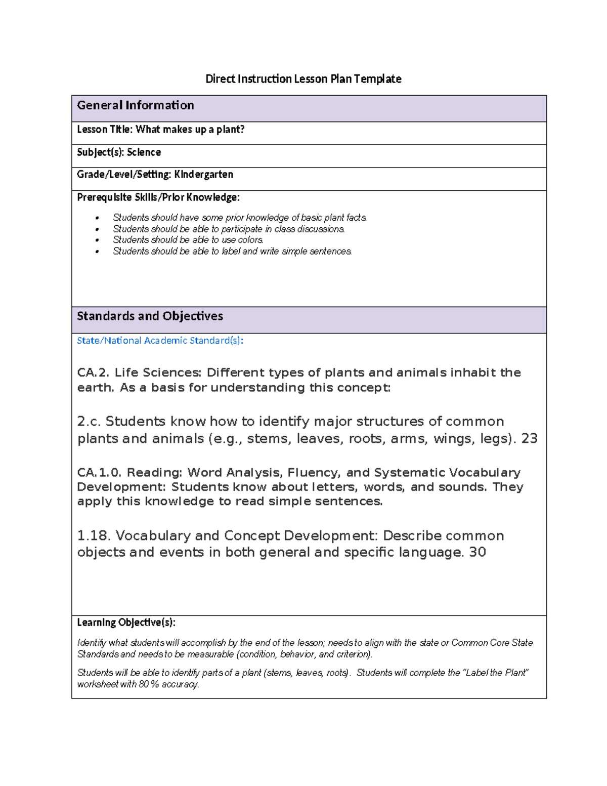 LP LVM2 disciplinary reading task 1 - Direct Instruction Lesson Plan ...