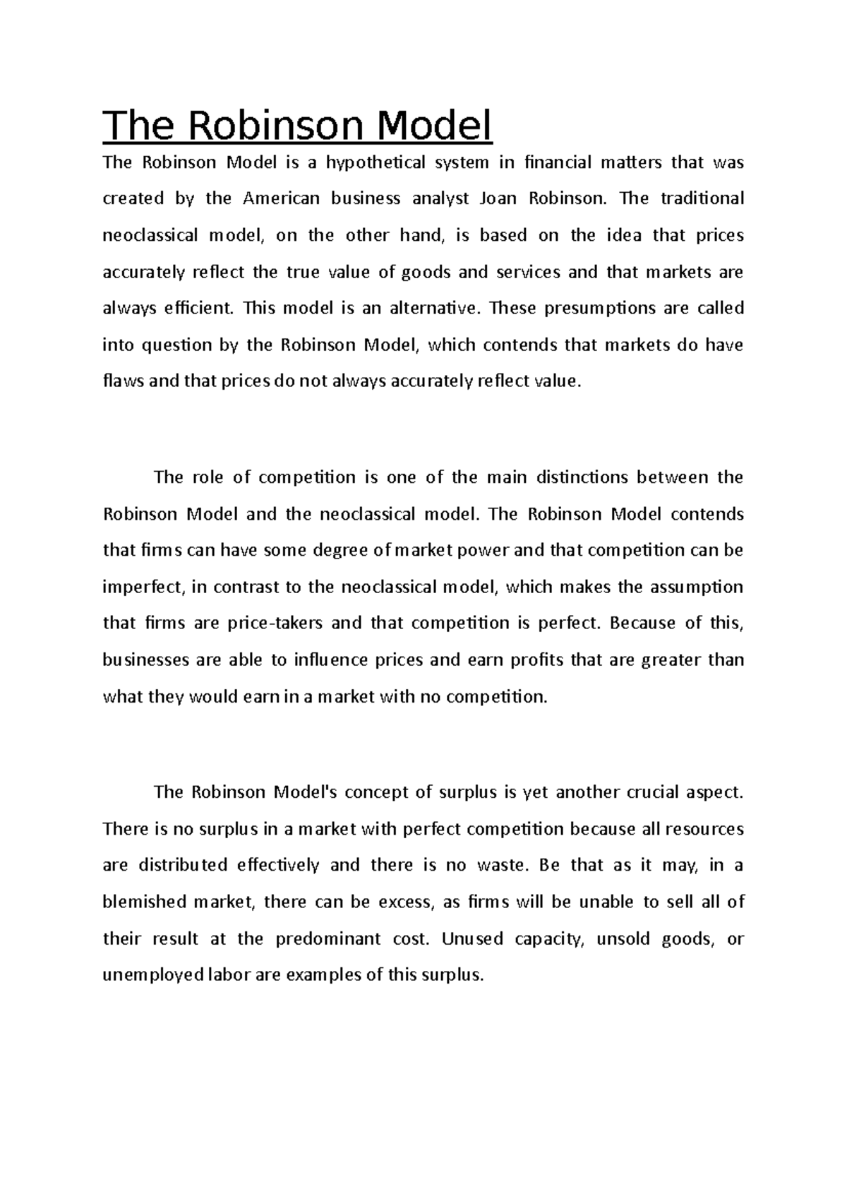 The Robinson Model - The Robinson Model The Robinson Model is a ...