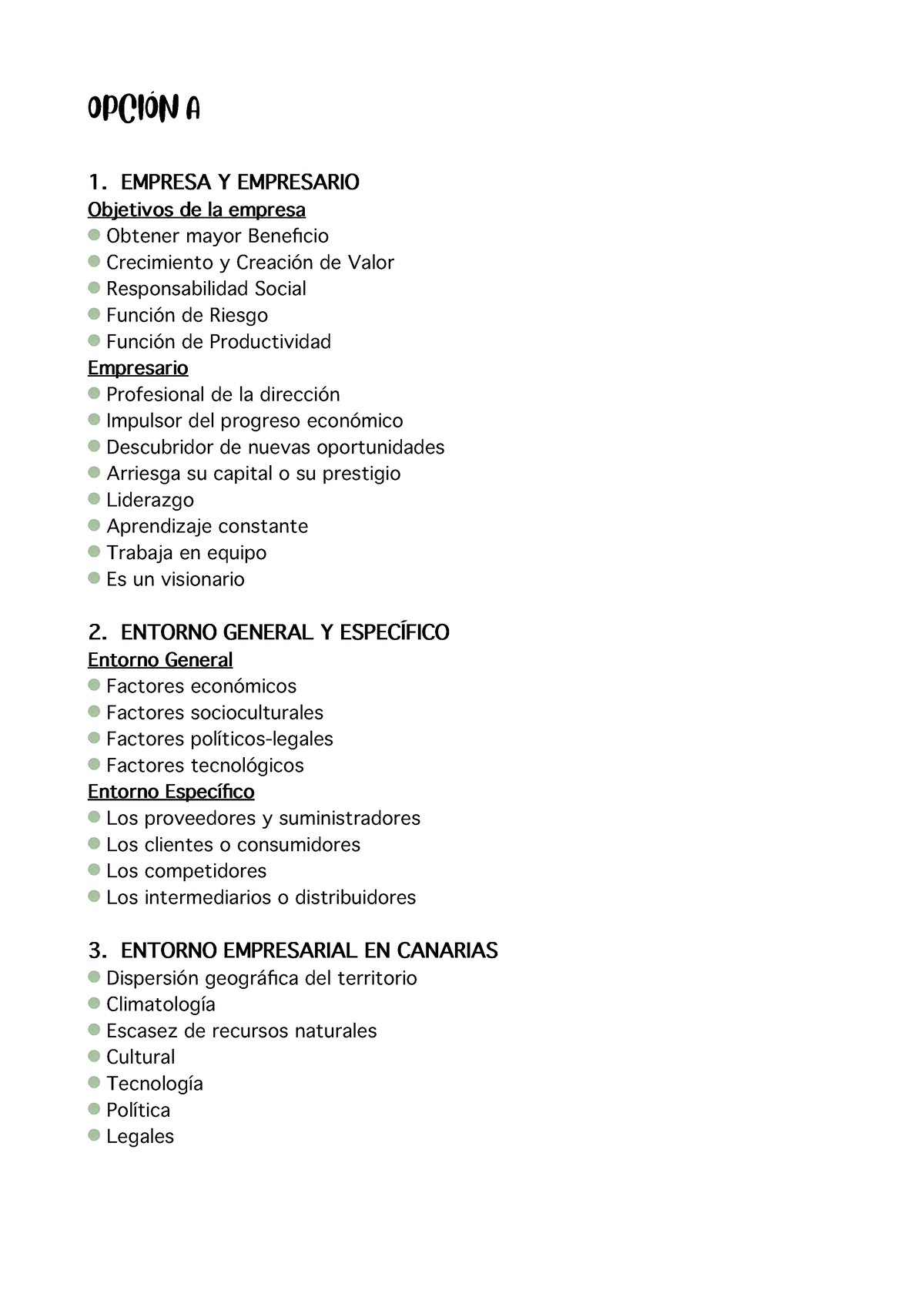 Esquema de geografia - OPCIÓN A 1. EMPRESA Y EMPRESARIO Objetivos de la ...