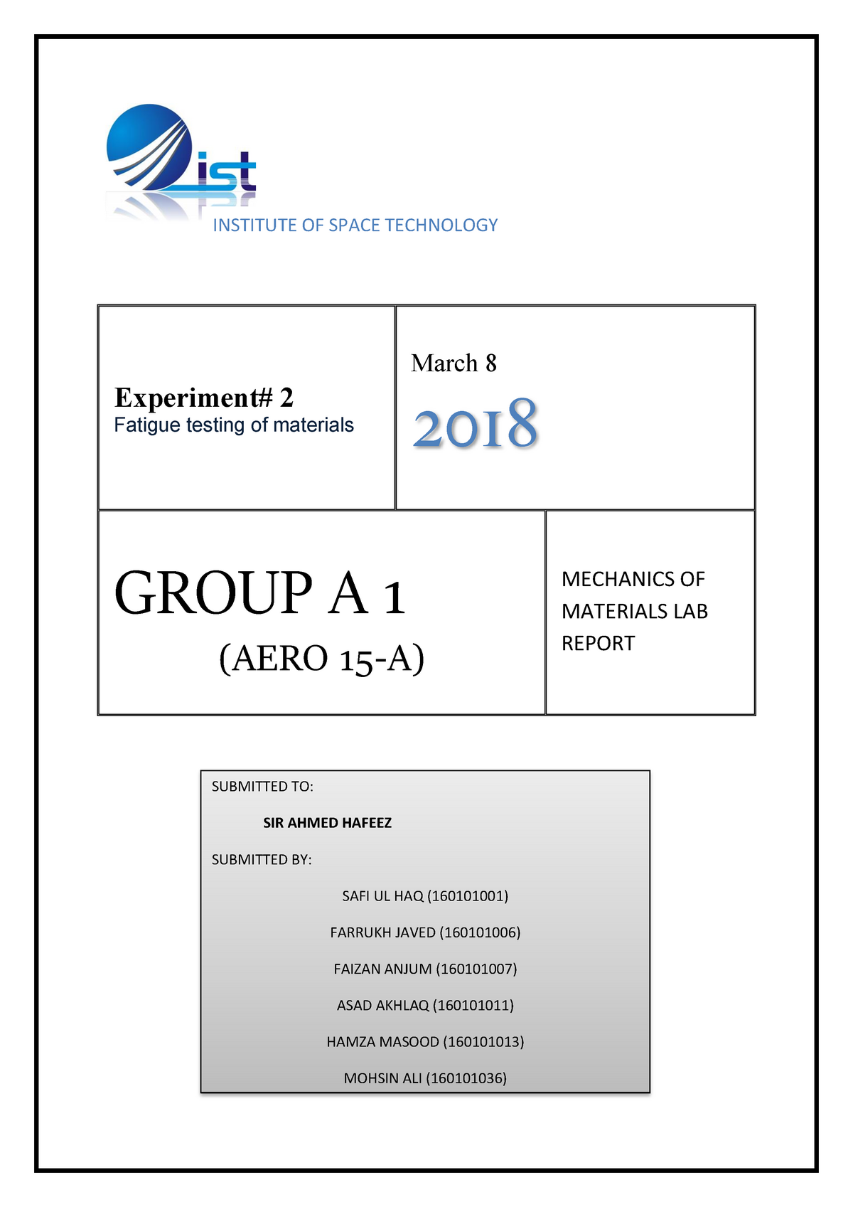 fatigue test experiment lab report