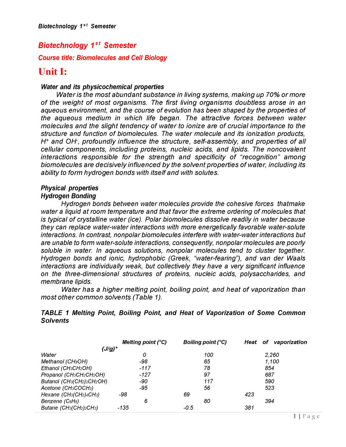 Biotechnology 1st Semester Part 1 - Biotechnology 1 S T Semester Course ...