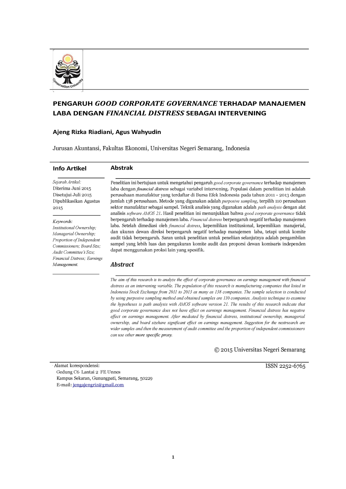 Journal Manajemen Pengaruh GOOD Corporate Governance Terhadap Manajemen ...