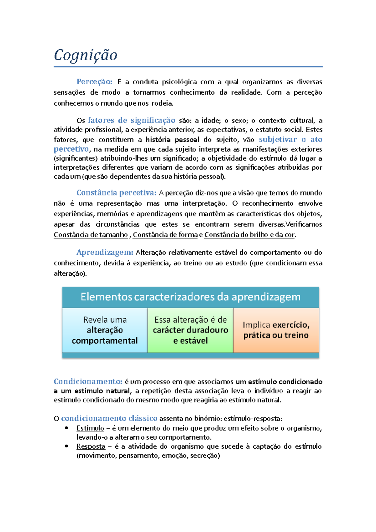 Cognicao em psicologia - Cognição Perceção: É a conduta psicológica com ...