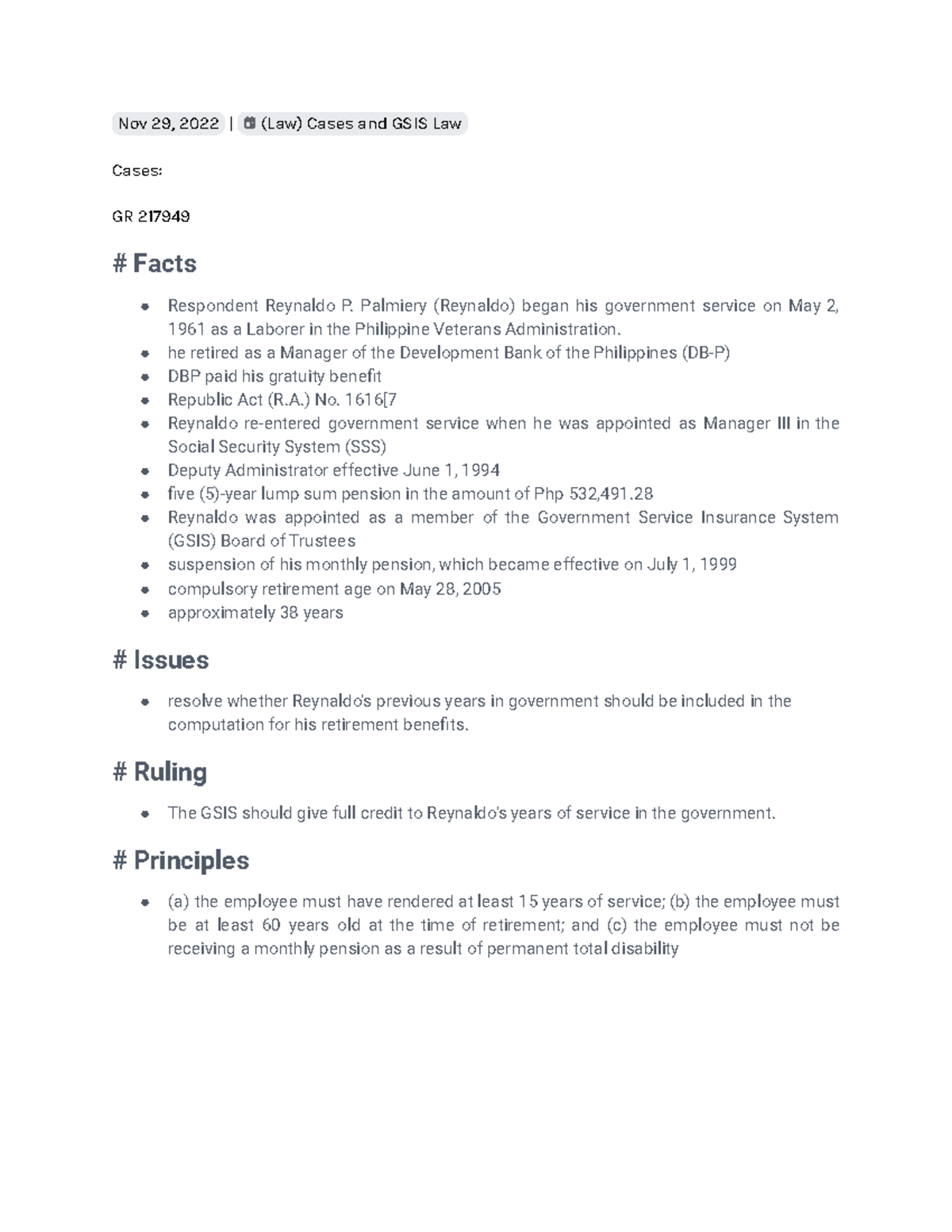 GSIS Law Cases Nov 29, 2022 (Law) Cases and GSIS Law Cases GR