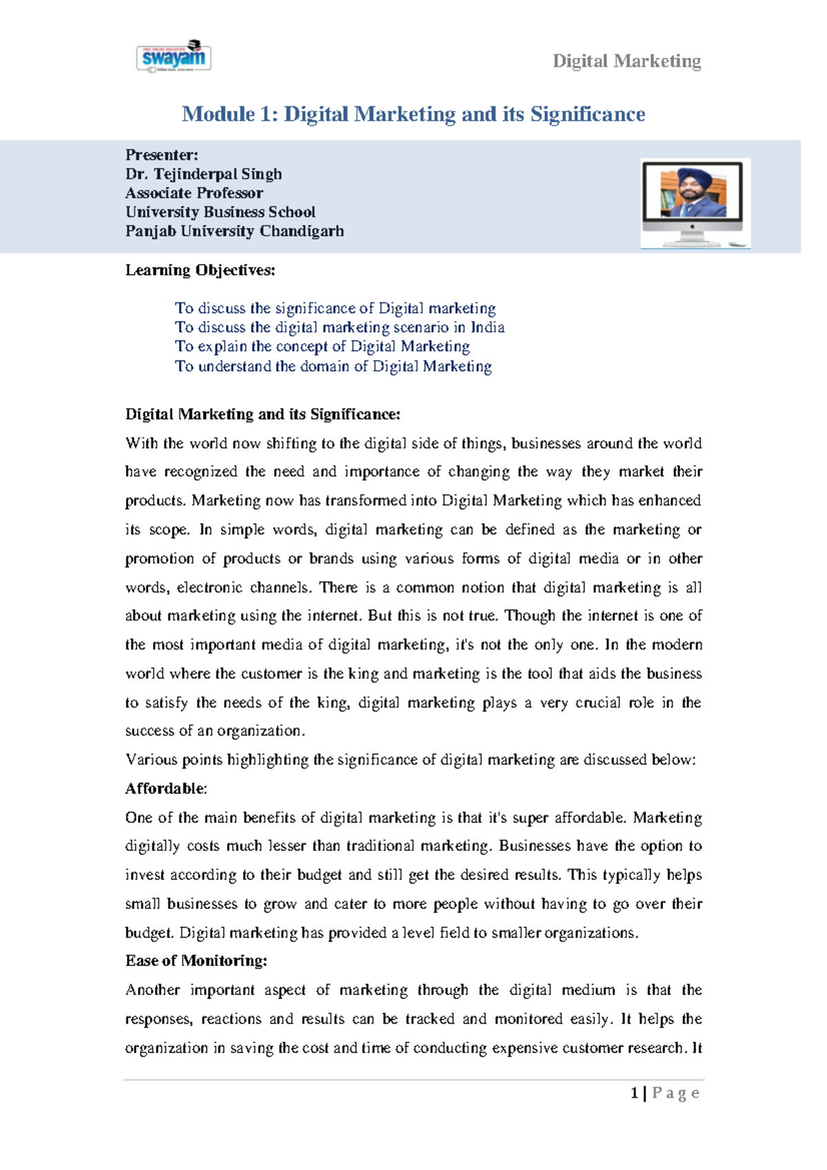 Digital marketing and its significance - Module 1: Digital Marketing ...