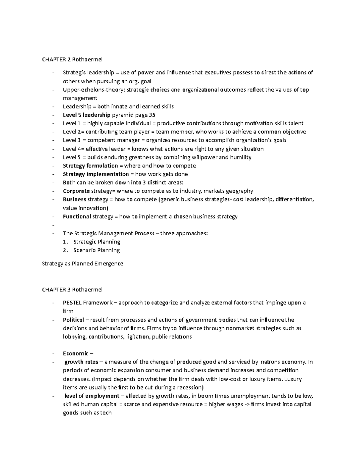 Chap23 - short notes - CHAPTER 2 Rothaermel Strategic leadership = use ...