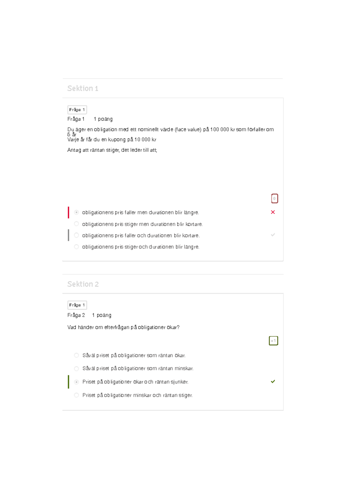 Finansiell Ekonomi G - Tack. - Sektion 1 Sektion 2 Fråga 1 0 Fråga 1 1 ...