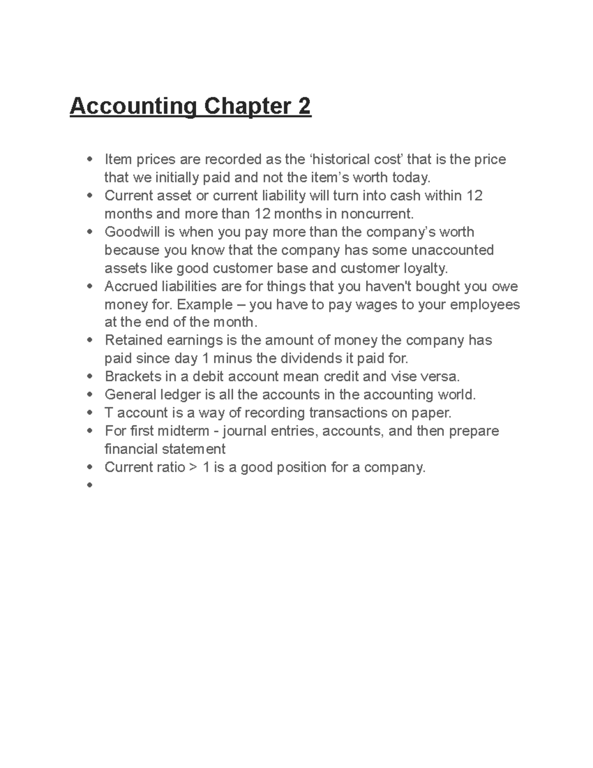 Accounting class 1 Accounting Chapter 2 Item prices are recorded as