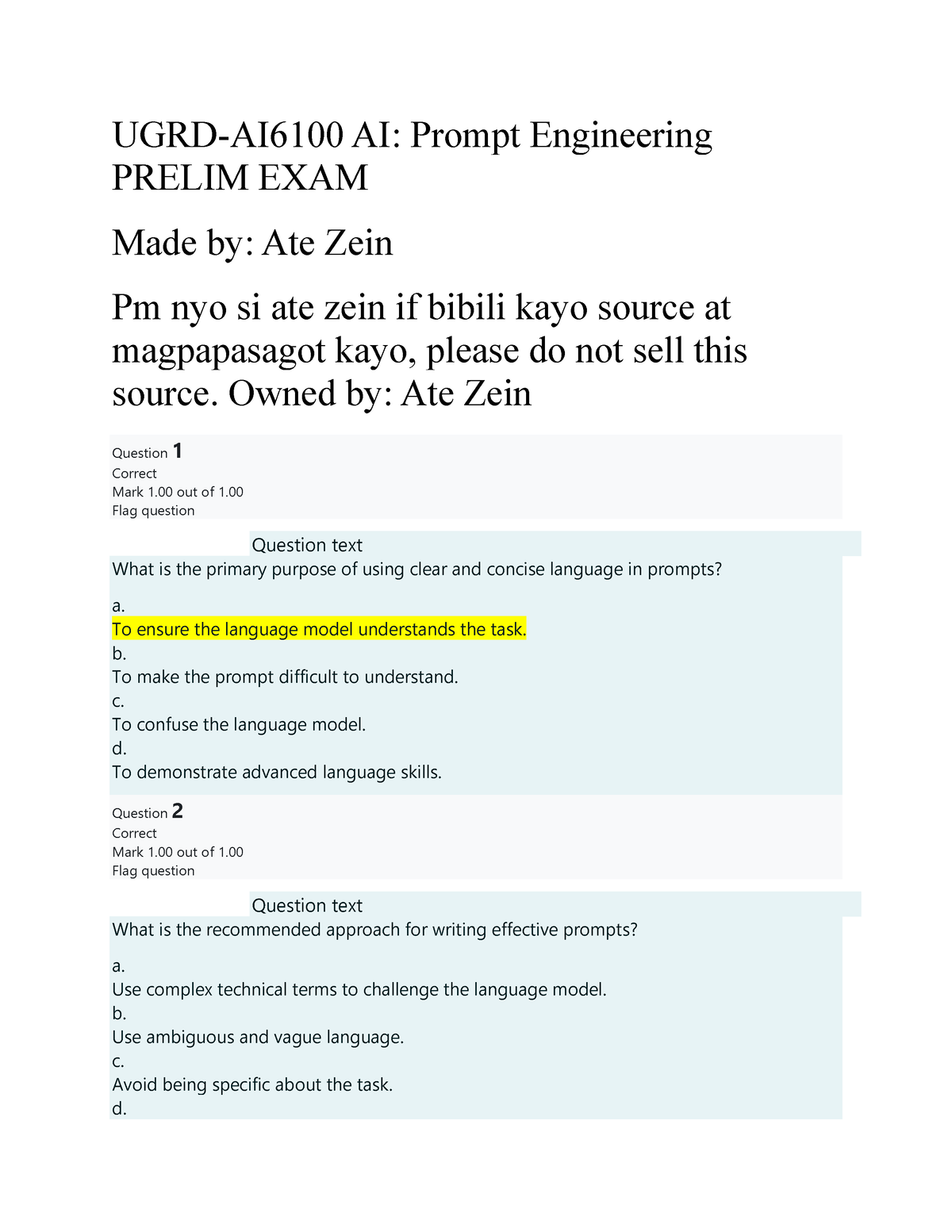 ALL- Prelim-EXAM- Prompt- Engineering- Source - UGRD-AI6100 AI: Prompt ...