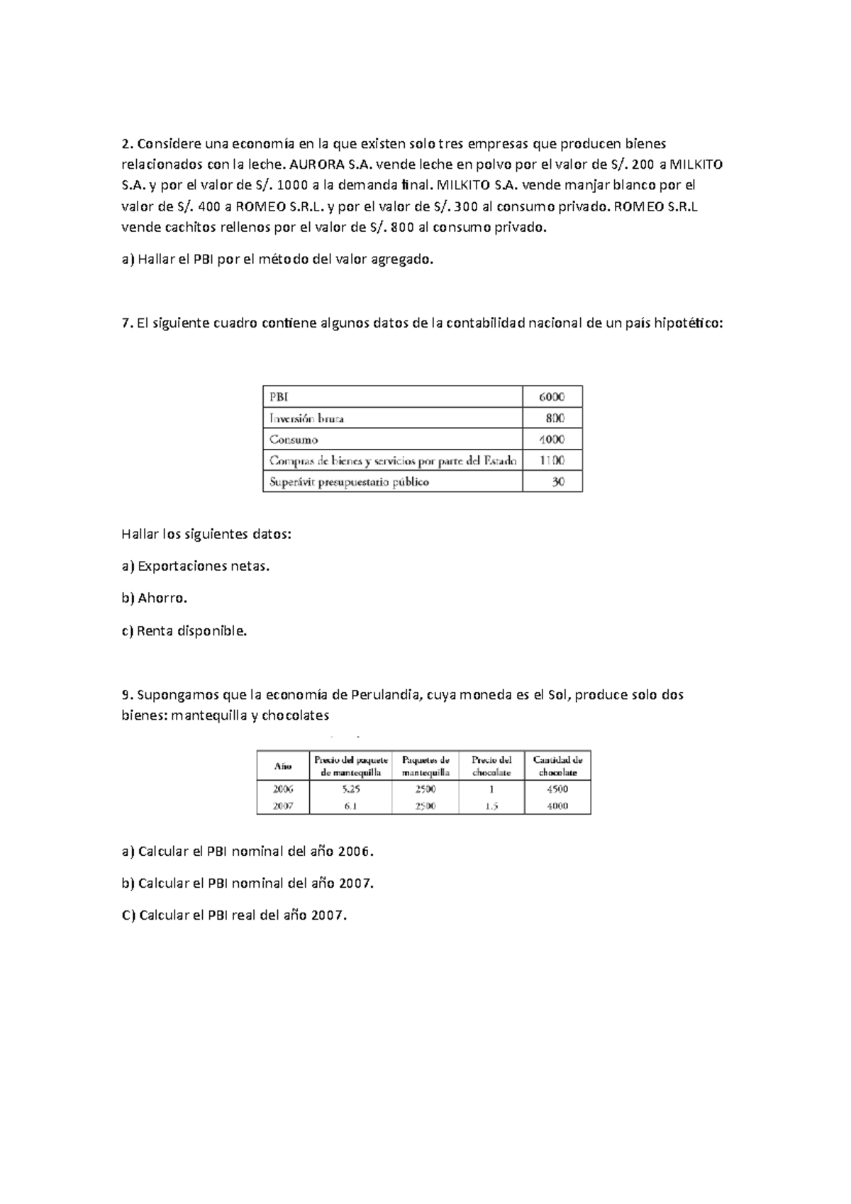 Ejercicios Varios PBI Considere una economía en la que existen solo