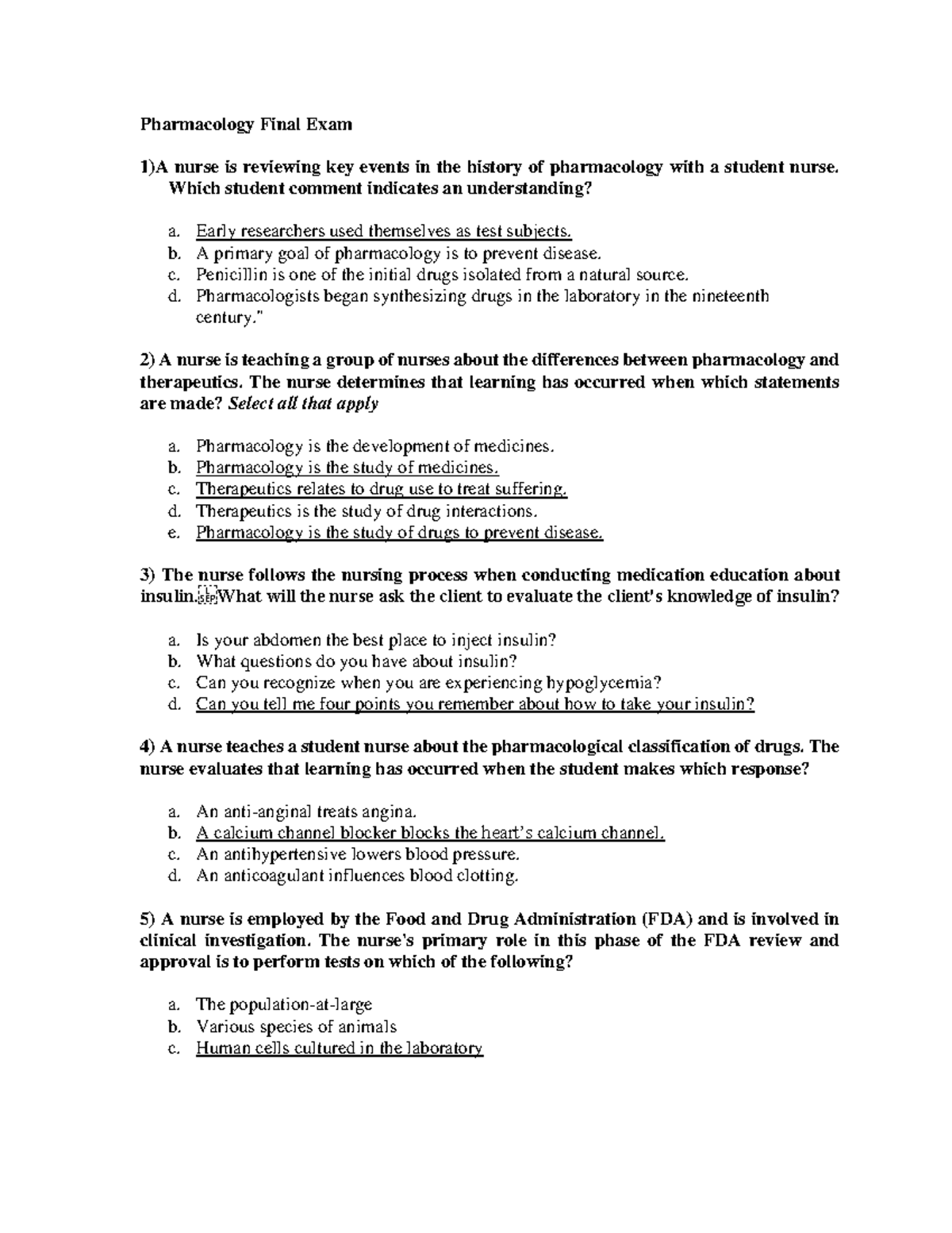 Pharmacology Final Exam - Which Student Comment Indicates An ...